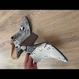 Snakeskin slip on heels